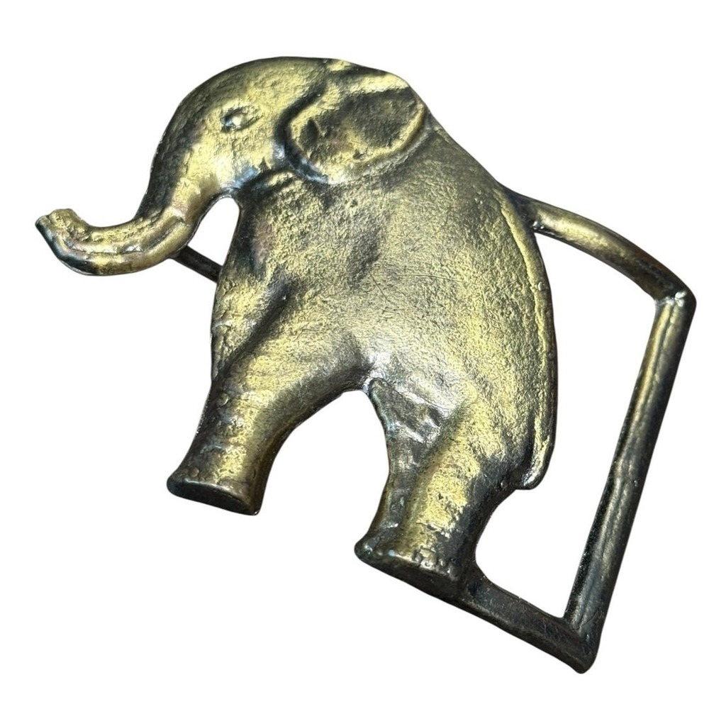 Vintage Elephant Belt Buckle Brass Tone Safari Animal Statement Retro 80s - Picture 3 of 8
